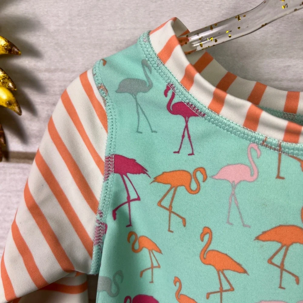 RuffleButts Kids Flamingo Rashguard Swimsuit Set 18-24M Long Sleeve Bathing Suit